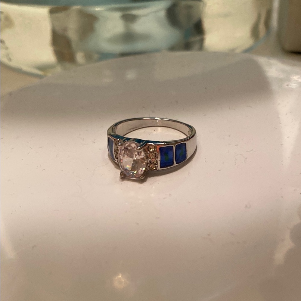 Modern Silver and Blue Sapphire Ring